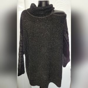 Torrid Lurex Cable Pullover Cold Shoulder Turtle Neck Black, Plus Size 4